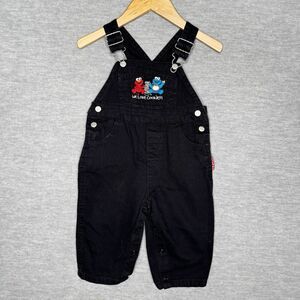 Vintage Sesame Street Black Denim Overalls 18 Months Elmo Cookie Monster Baby‎